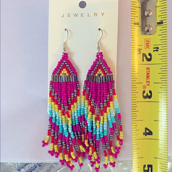 NWT Pink Beaded Tassel Fashion Earrings BoHo - Picture 2 of 3